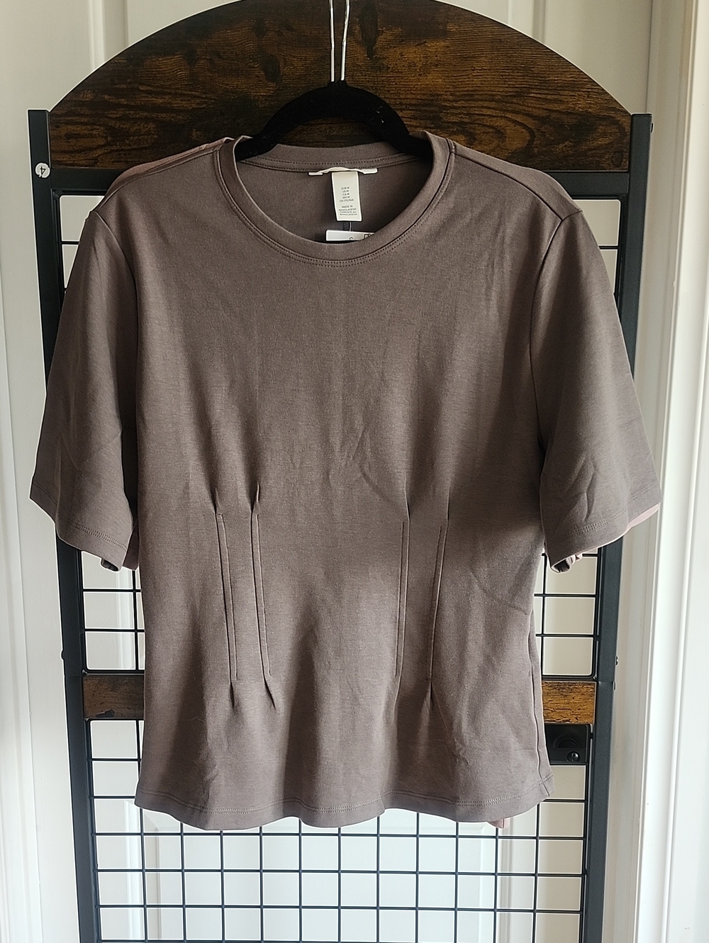 H&M Women's Short Sleeve Crewneck Top in Taupe